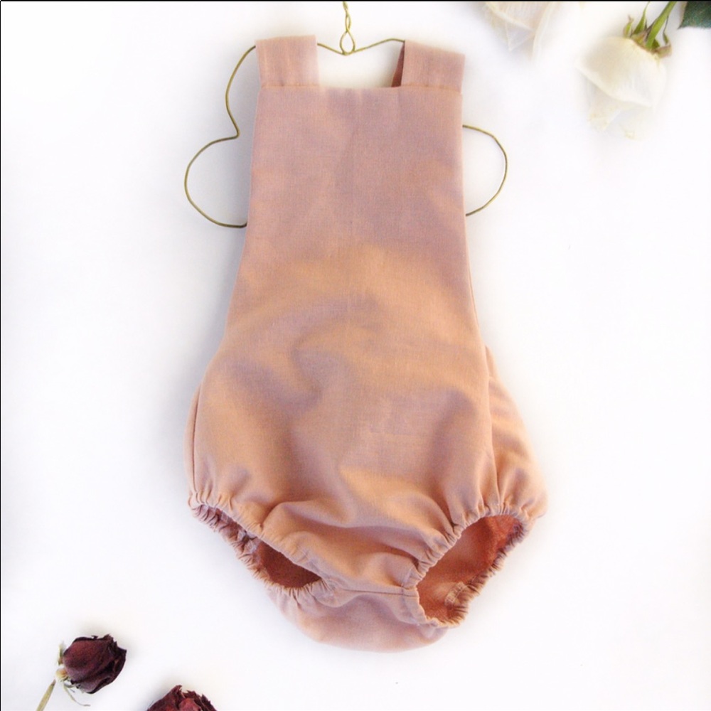 Handmade Linen Romper light Pink 3-6mo